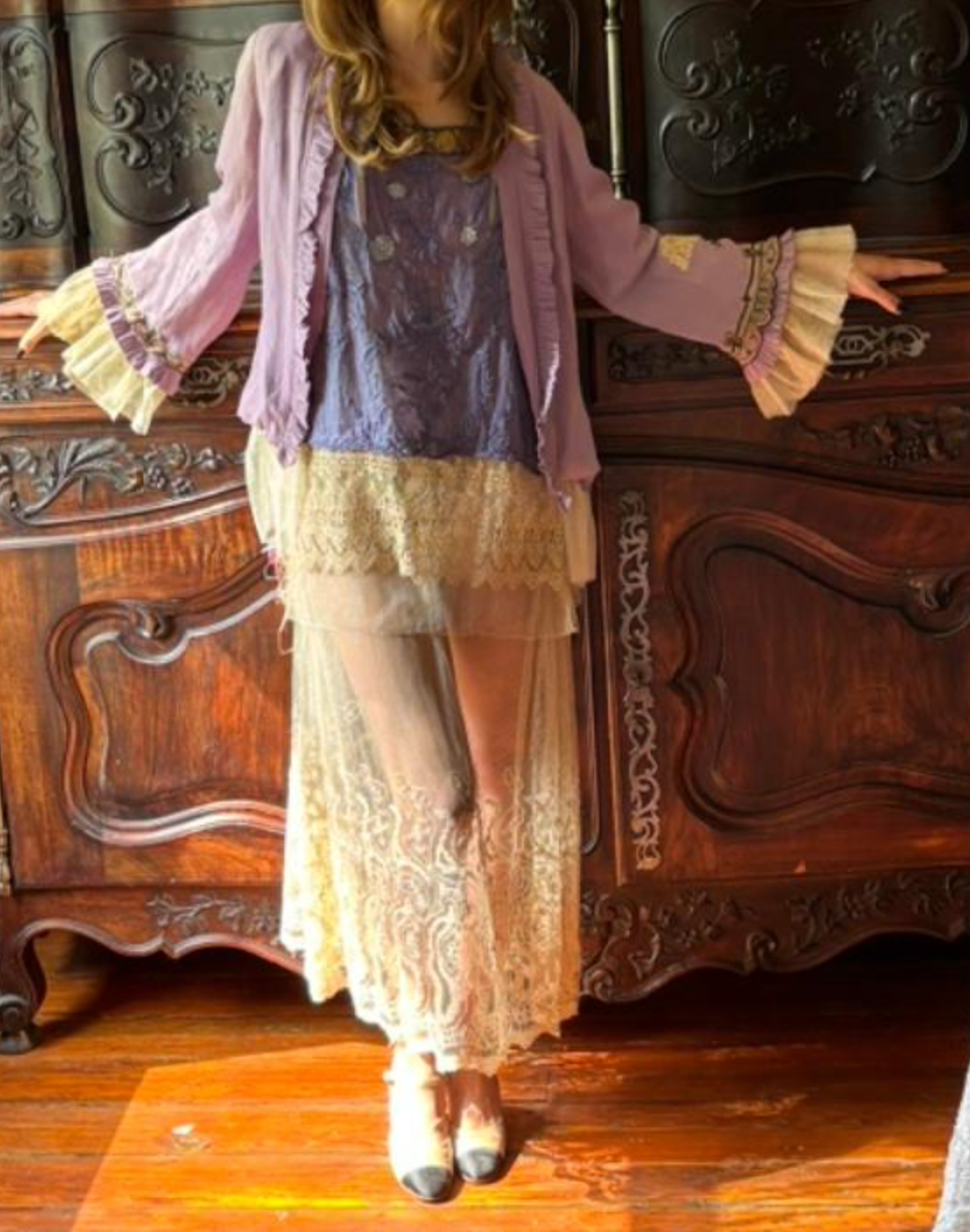 Boudoir Queen original Bed jacket with Edwardian embellishments
