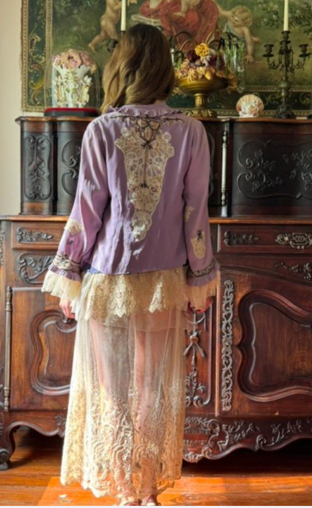 Boudoir Queen original Bed jacket with Edwardian embellishments