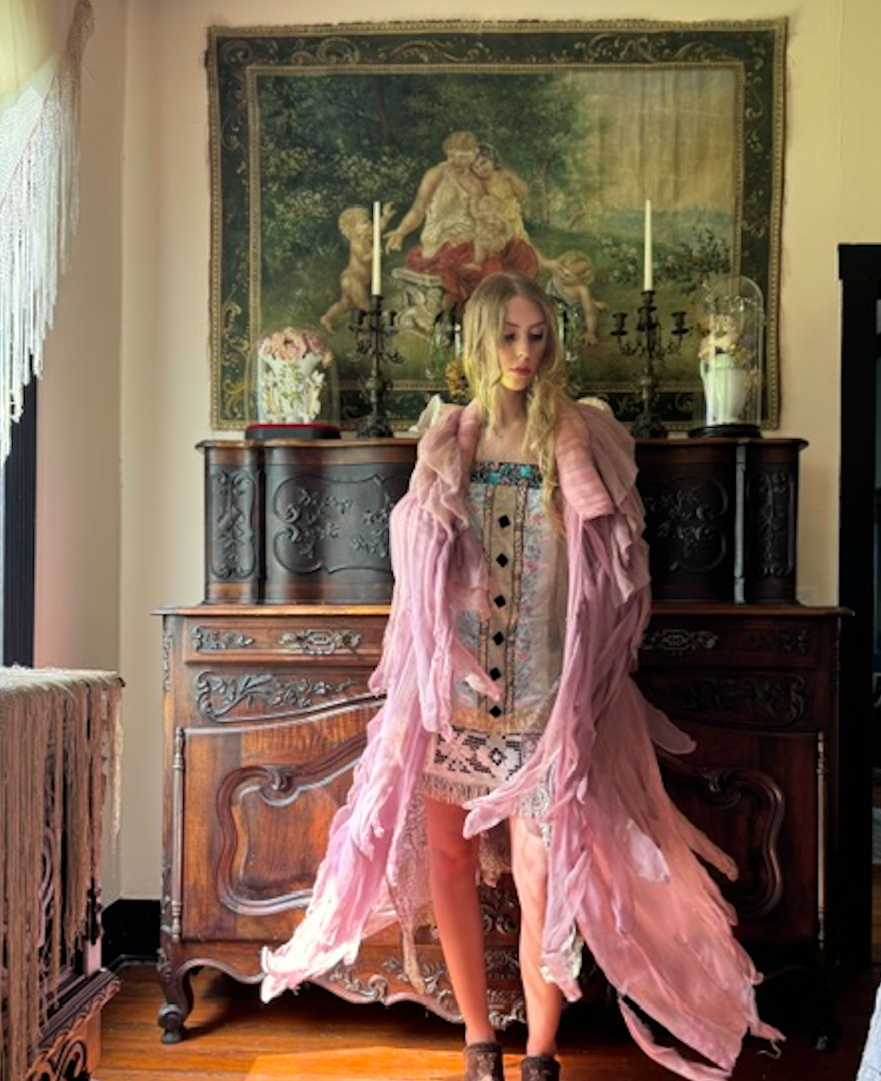 Gorgeous Edwardian Lace and Satin Tabard just stunning open sides