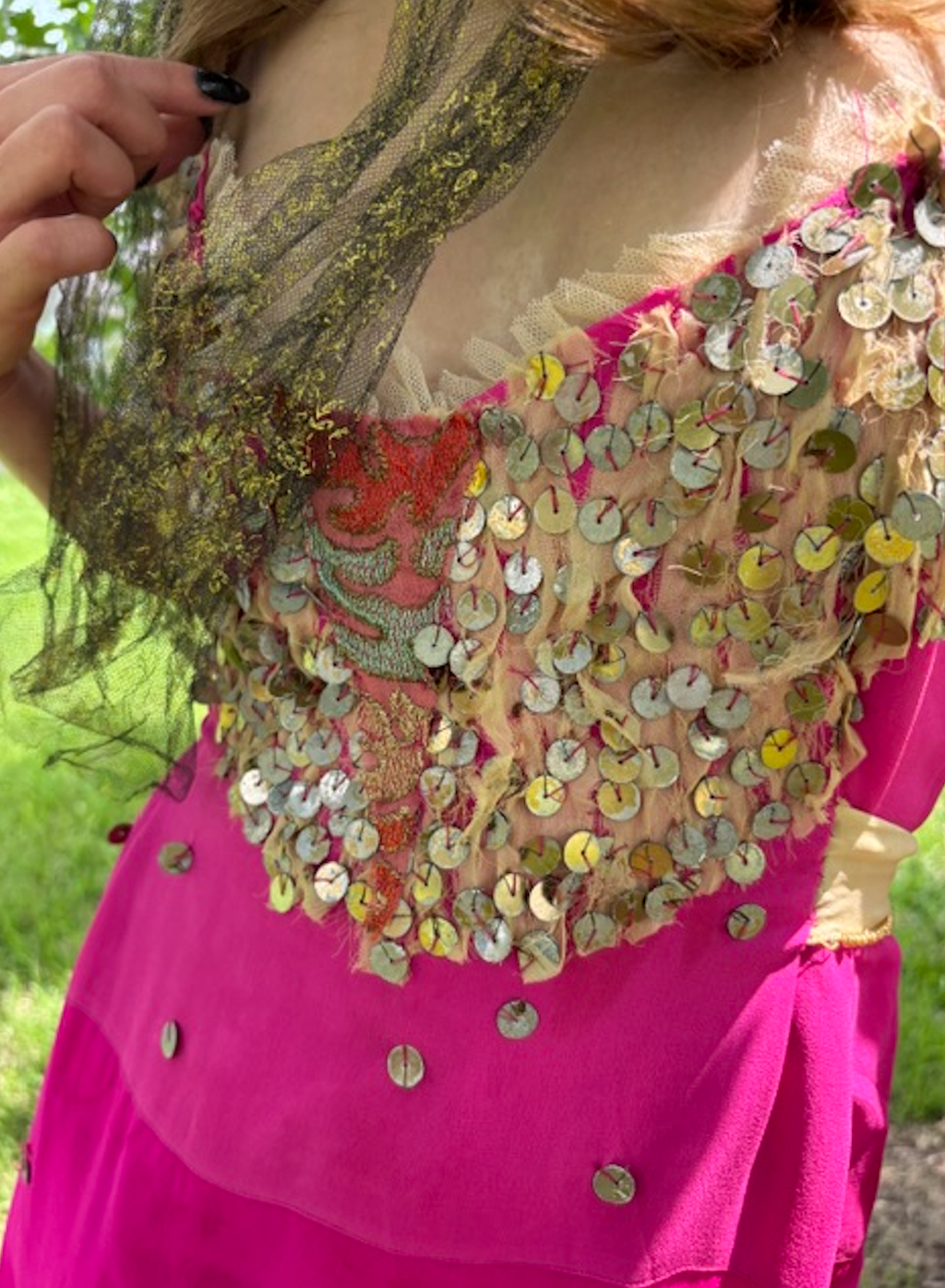Carmen Paillette Dress Slip dress 1920's embellished with Metal Bronze colored 1930's hand sewn Paillettes
