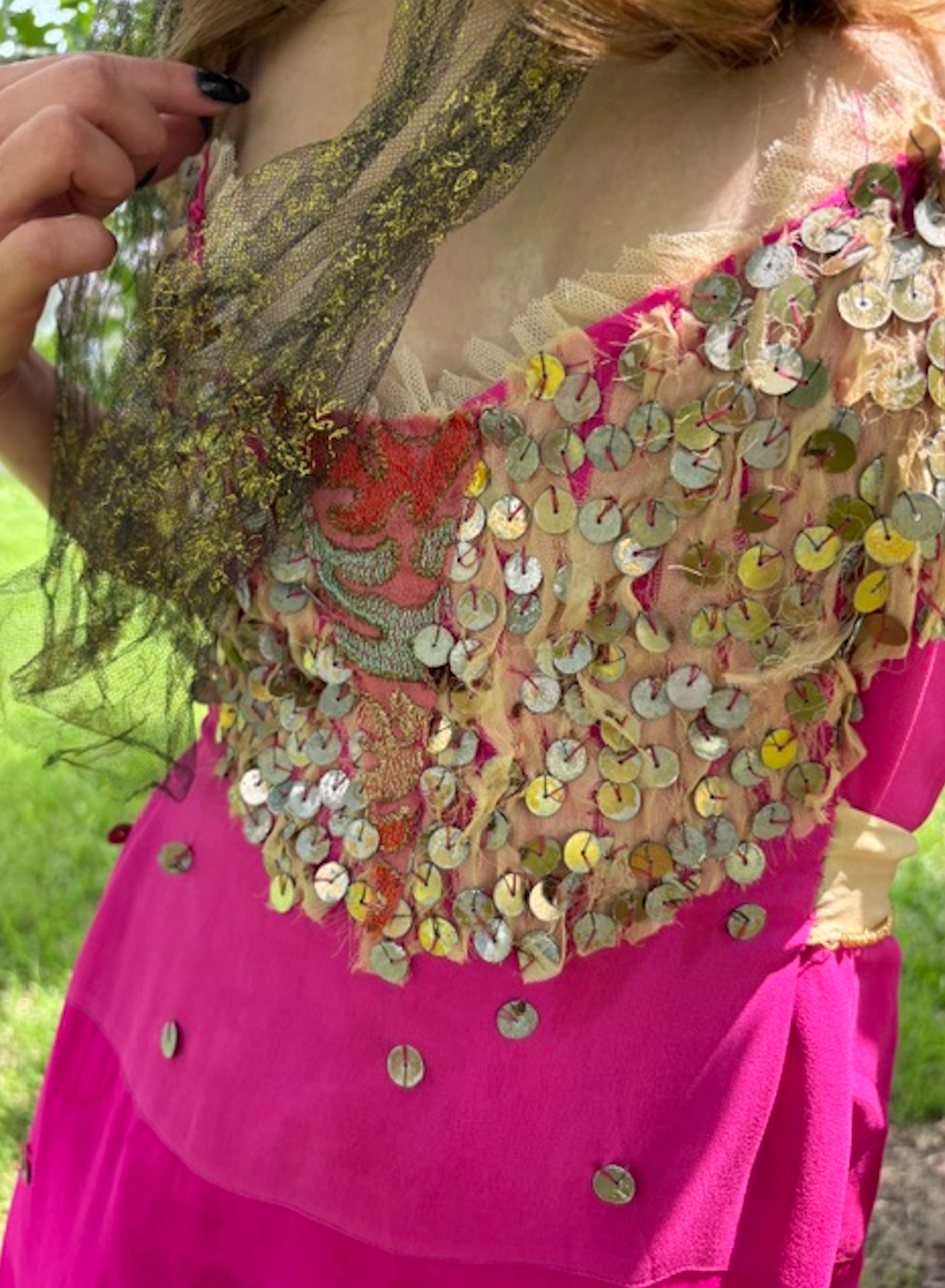 Carmen Paillette Dress Slip dress 1920's embellished with Metal Bronze colored 1930's hand sewn Paillettes