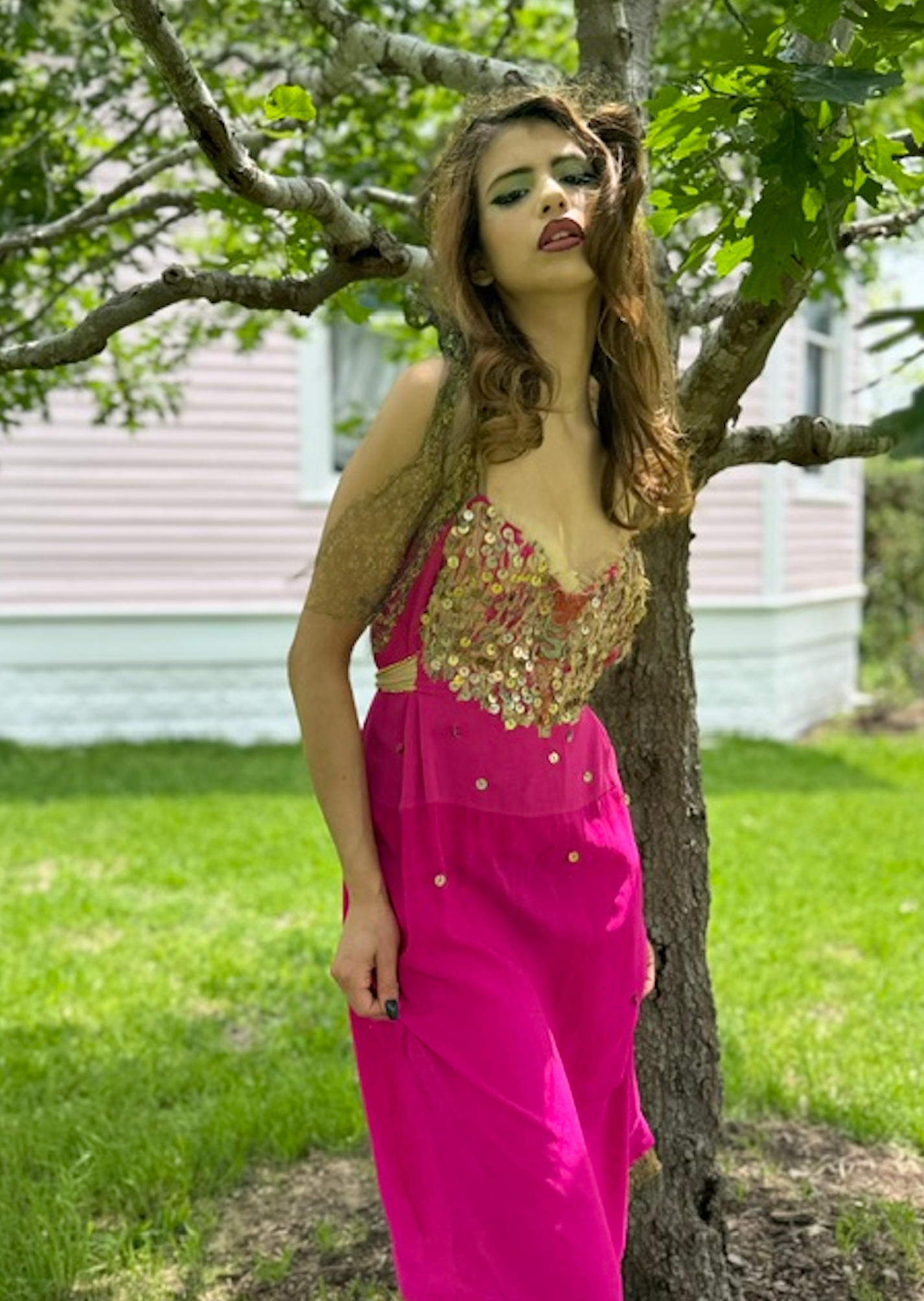 Carmen Paillette Dress Slip dress 1920's embellished with Metal Bronze colored 1930's hand sewn Paillettes