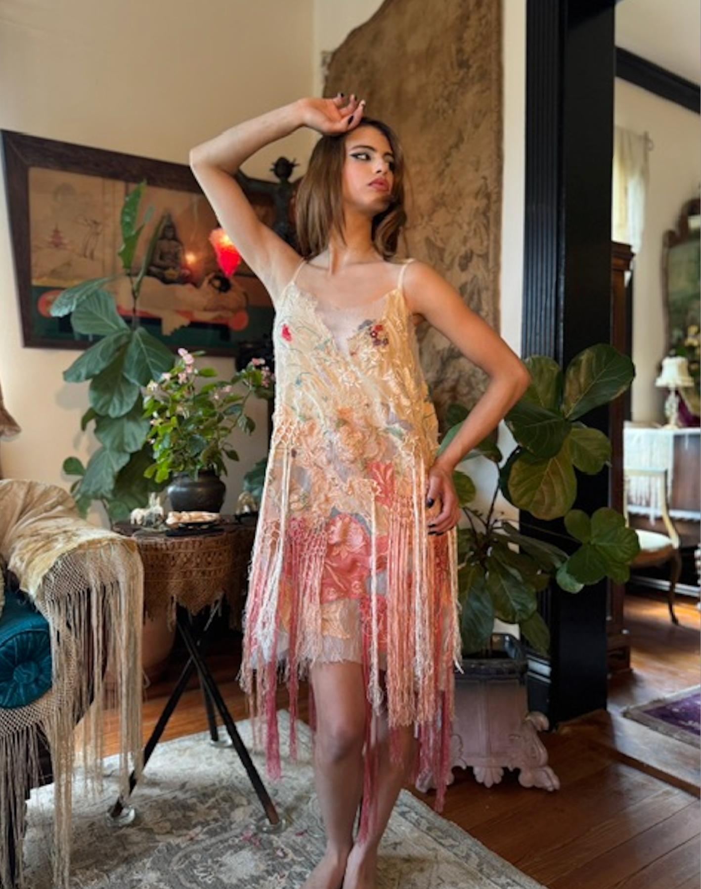 ETTA Dress On a bed of Cream Organdy Authentic 1920's fabrics a Boudoir Queen Original