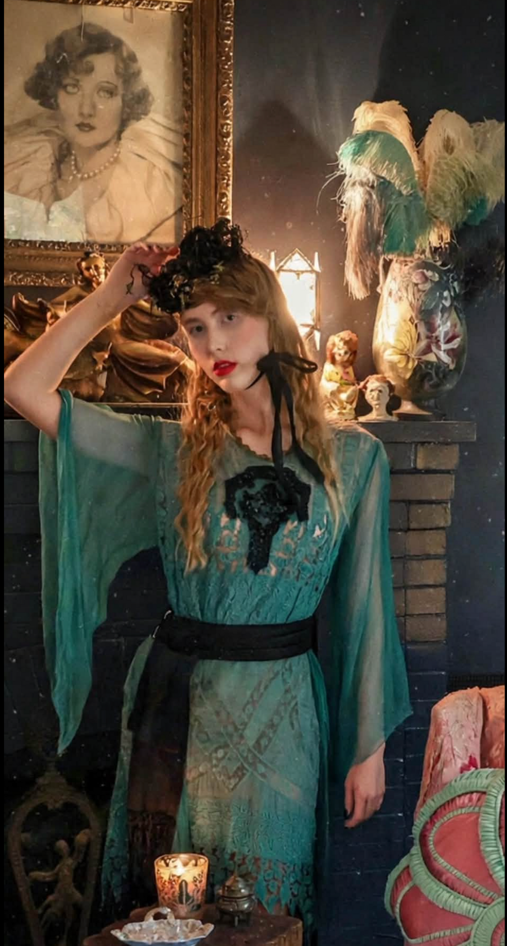 Peacock Fancy Tissue Silk Embroidered Lace Dress One of a kind