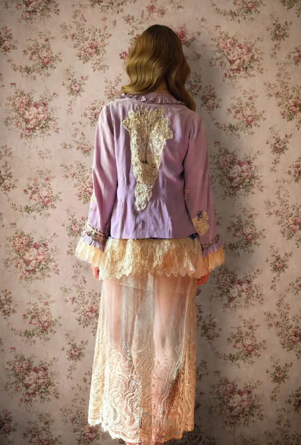 Boudoir Queen original Bed jacket with Edwardian embellishments