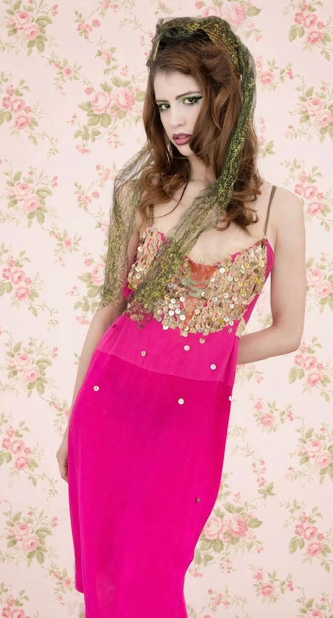 Carmen Paillette Dress Slip dress 1920's embellished with Metal Bronze colored 1930's hand sewn Paillettes