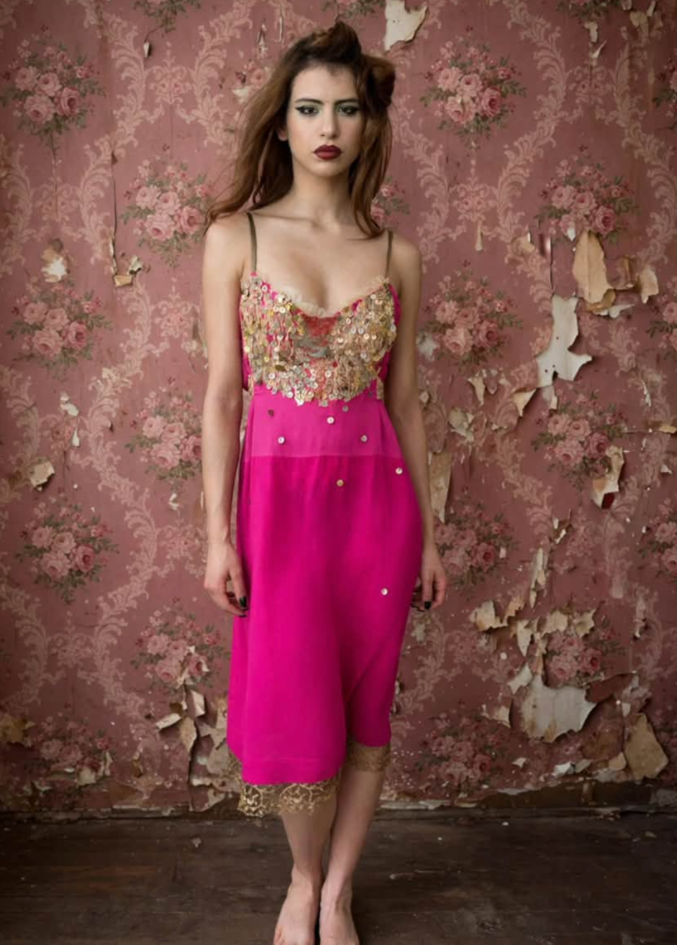 Carmen Paillette Dress Slip dress 1920's embellished with Metal Bronze colored 1930's hand sewn Paillettes