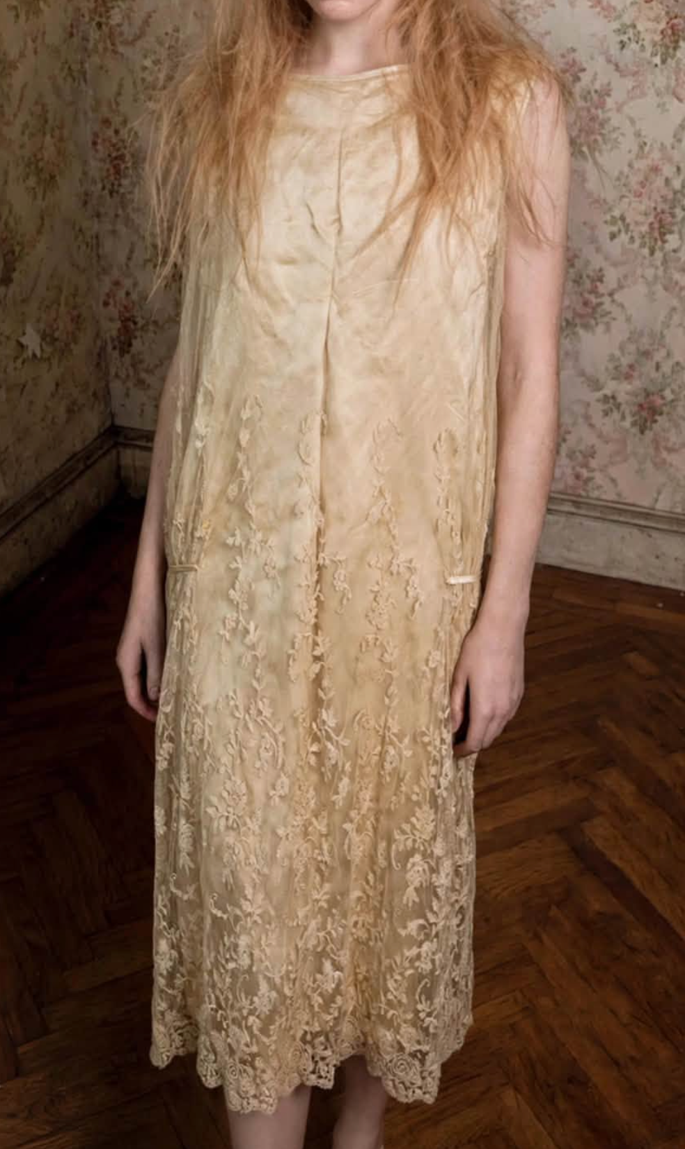 1925 Tambour Lace Chemise Dress with Drop  waist