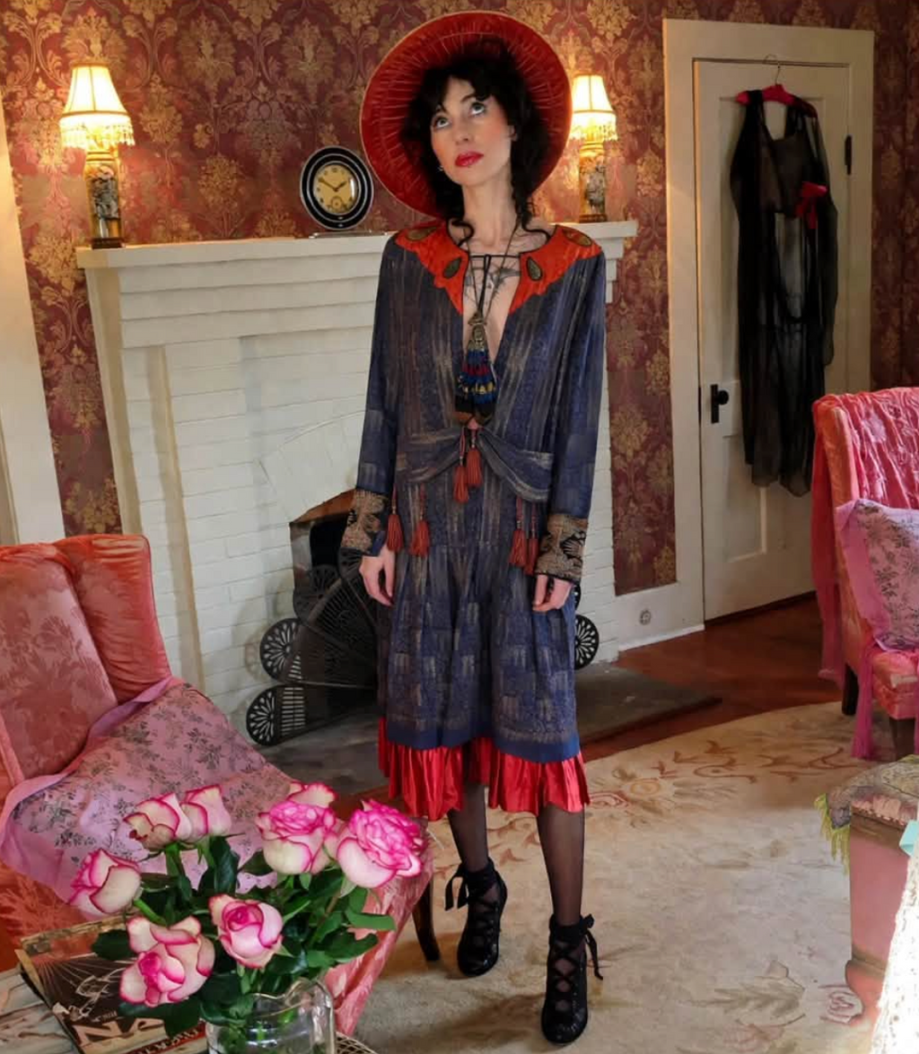 Anita Pallenberg Style Art Deco Wood Grain Lame' Coat jacket