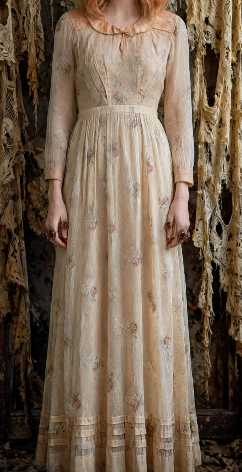 Floral Edwardian Afternoon Lingerie Dress 1910-1914