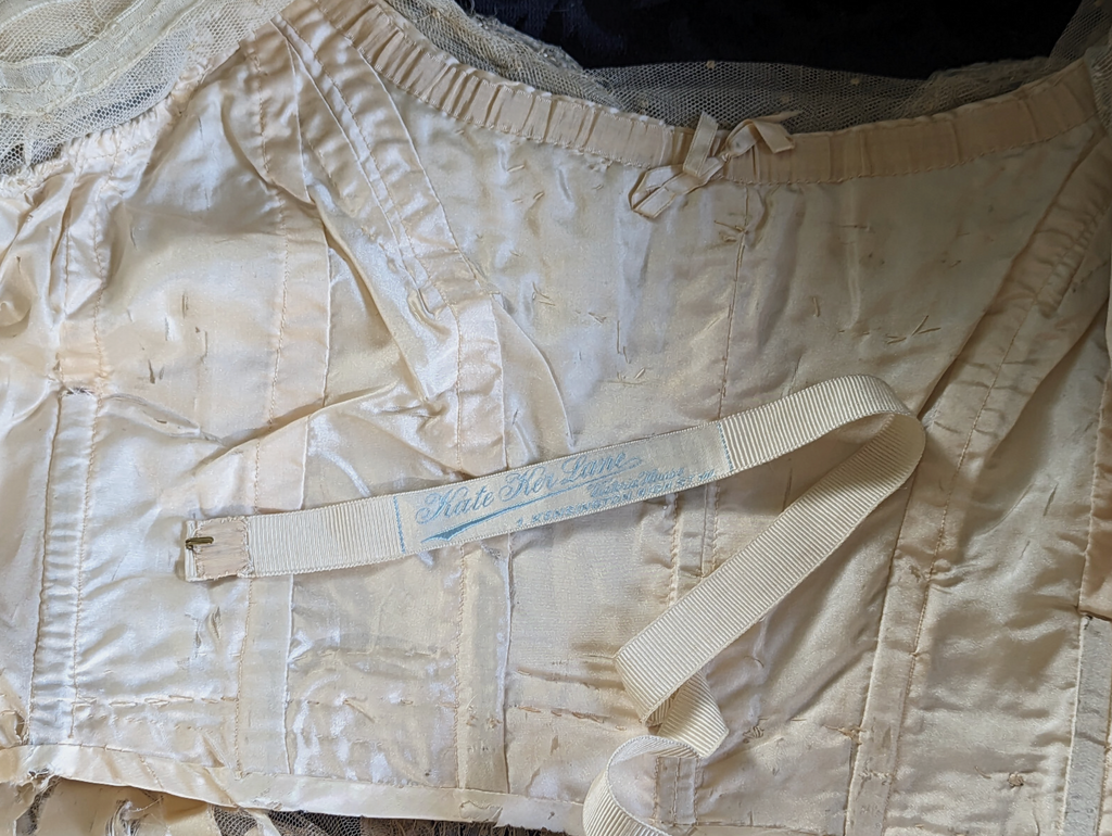Historical History added Broken Bride Bride Belgian Tape Lace Evening Gown labeled "Kate Ker Lane, Victoria House, 1 Kensington High St. W"