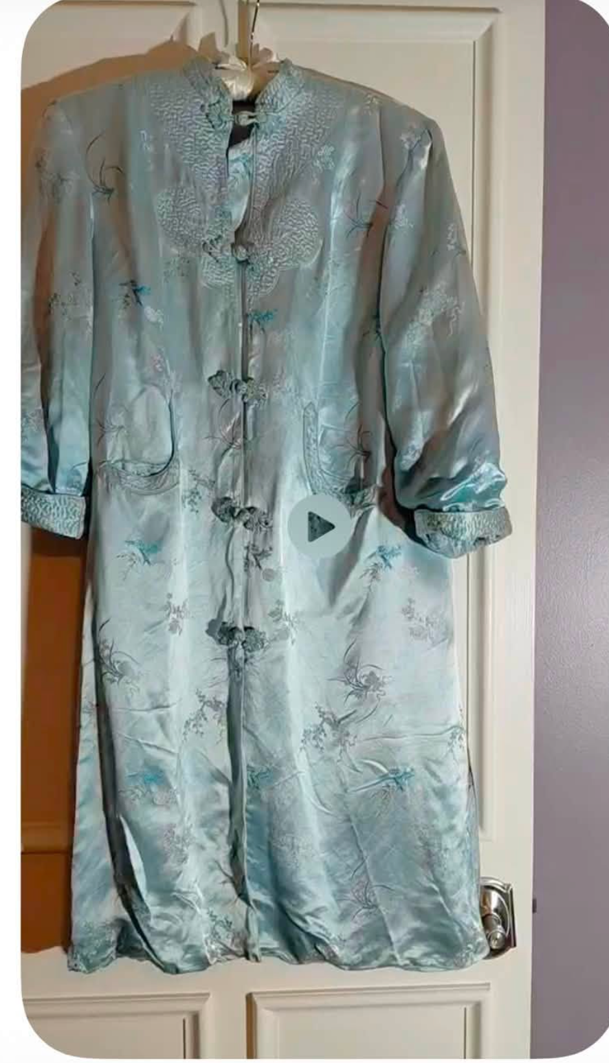 Boudoir Robe Hostess Coat Lounging Robe cheongsam pretty Ice Blue