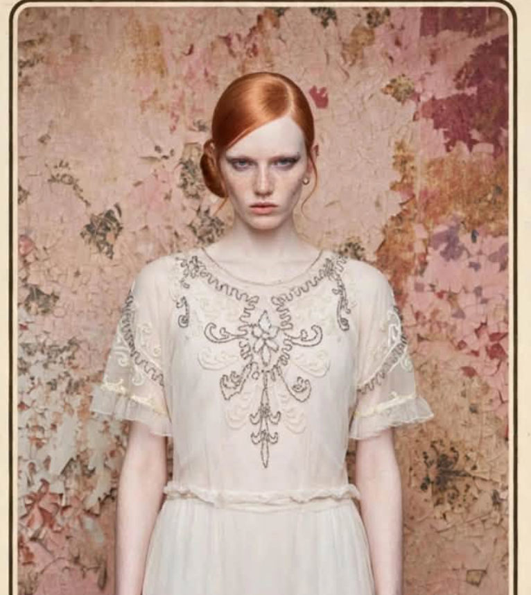 Edwardian c.1910's Ivory Floral Embroidered Beaded Mesh Tabard Overdress  Edwardian