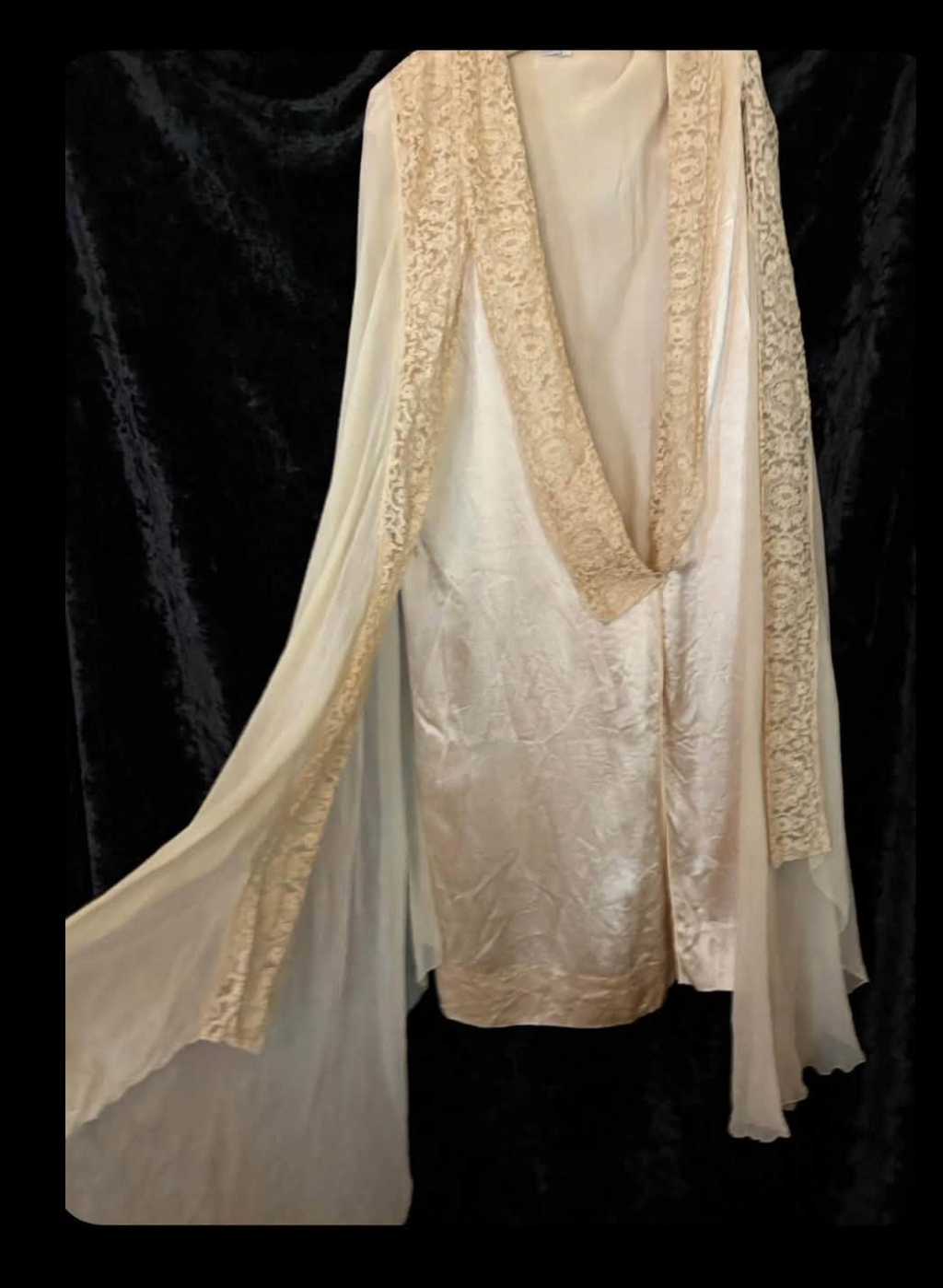 Silk chiffon Cape Peignoir / Angel-Wing Robe M Color Butter