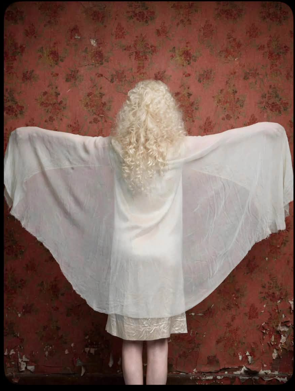 Silk chiffon Cape Peignoir / Angel-Wing Robe M Color Butter