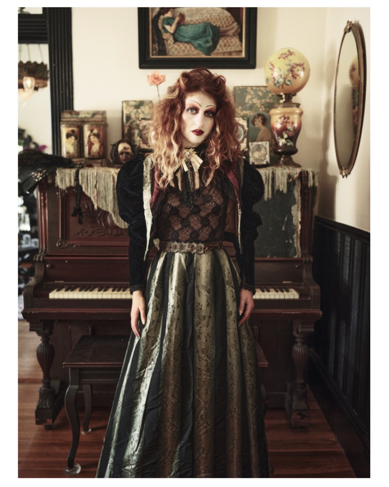 pre-1898 French couture trained skirt by Eleonore Lelong, mother of Lucien Lelong, with its original labeled Petersham, plus a period-correct black lace evening bodice. It's a museum-grade piece.