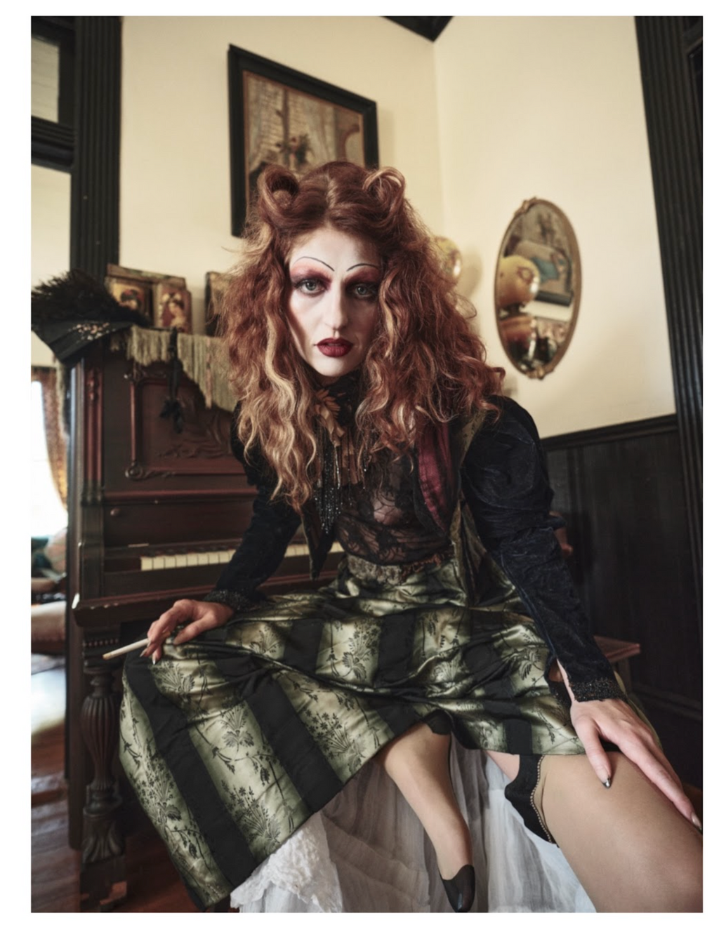 pre-1898 French couture trained skirt by Eleonore Lelong, mother of Lucien Lelong, with its original labeled Petersham, plus a period-correct black lace evening bodice. It's a museum-grade piece.