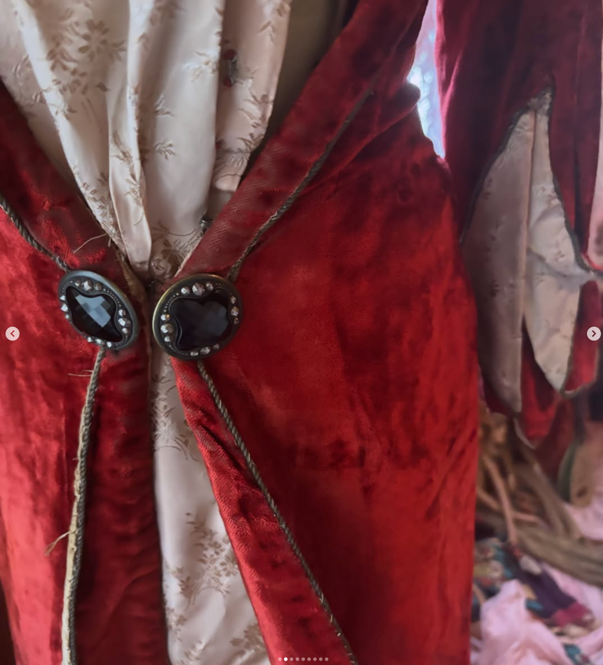 POPPY 1883 Poppy Red Silk Velvet Tailored Polonaise Cuirass Bustle Dress with Jet Buttons - Wired Crinolette