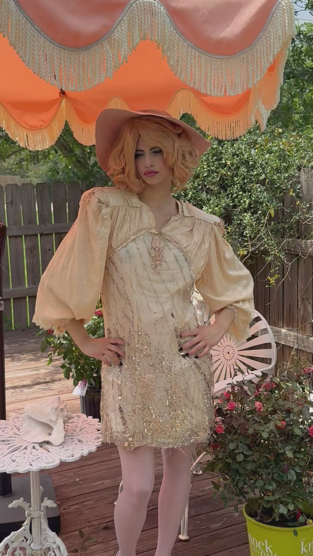 Rosalinde Dress M Ribbonwork Roses 20’s net sequin and shoulder pads