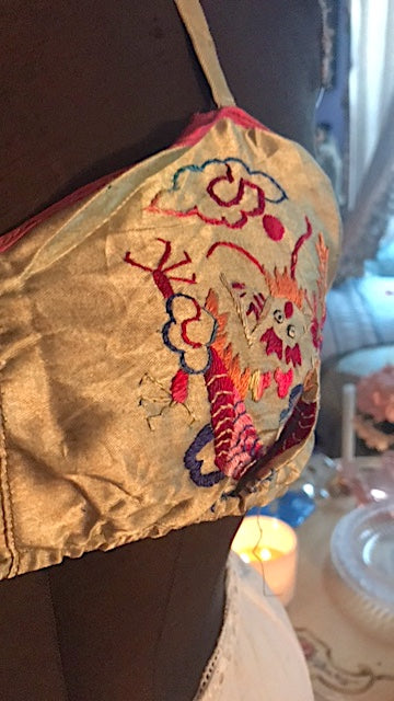Embroidered Rayon WWII Souvenir Lingerie Top
