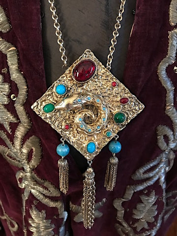 Hollywood Brutalism Babylon Elizabeth Taylor Style Cleopatra Bohemian Egyptian Revival Snake Necklace Goldtone with Encrusted Jewels