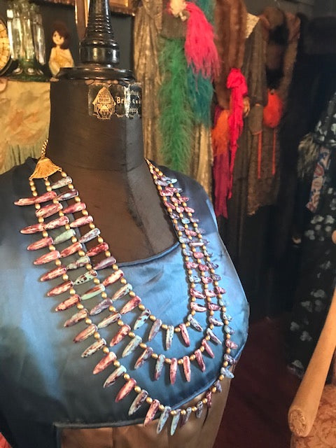Death Becomes Her Inspired Egyptian Revival Inspired Gorgeous Kenneth J Lane Lotus 3 strand Grand Beaded Necklace