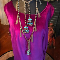 Catherin Baba Inspired Gold Tone Tassel Dangle Wrap Necklace J'Adore