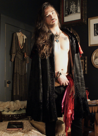 All Hail Heavy Black Jet Avant Garde Ritual Victorian Cloak or Cape with Red Satin Detail Penny Dreadful  Warlock Vibes