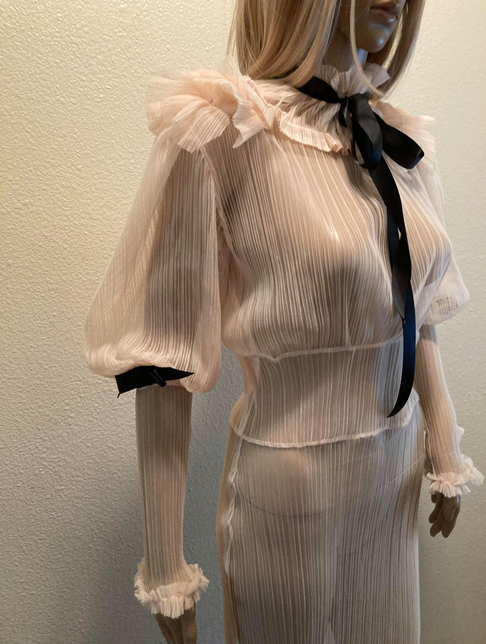 SOLD The Arrow Extended Version Dress Mutton Sleeve Black Satin Embellishments One of a Kind