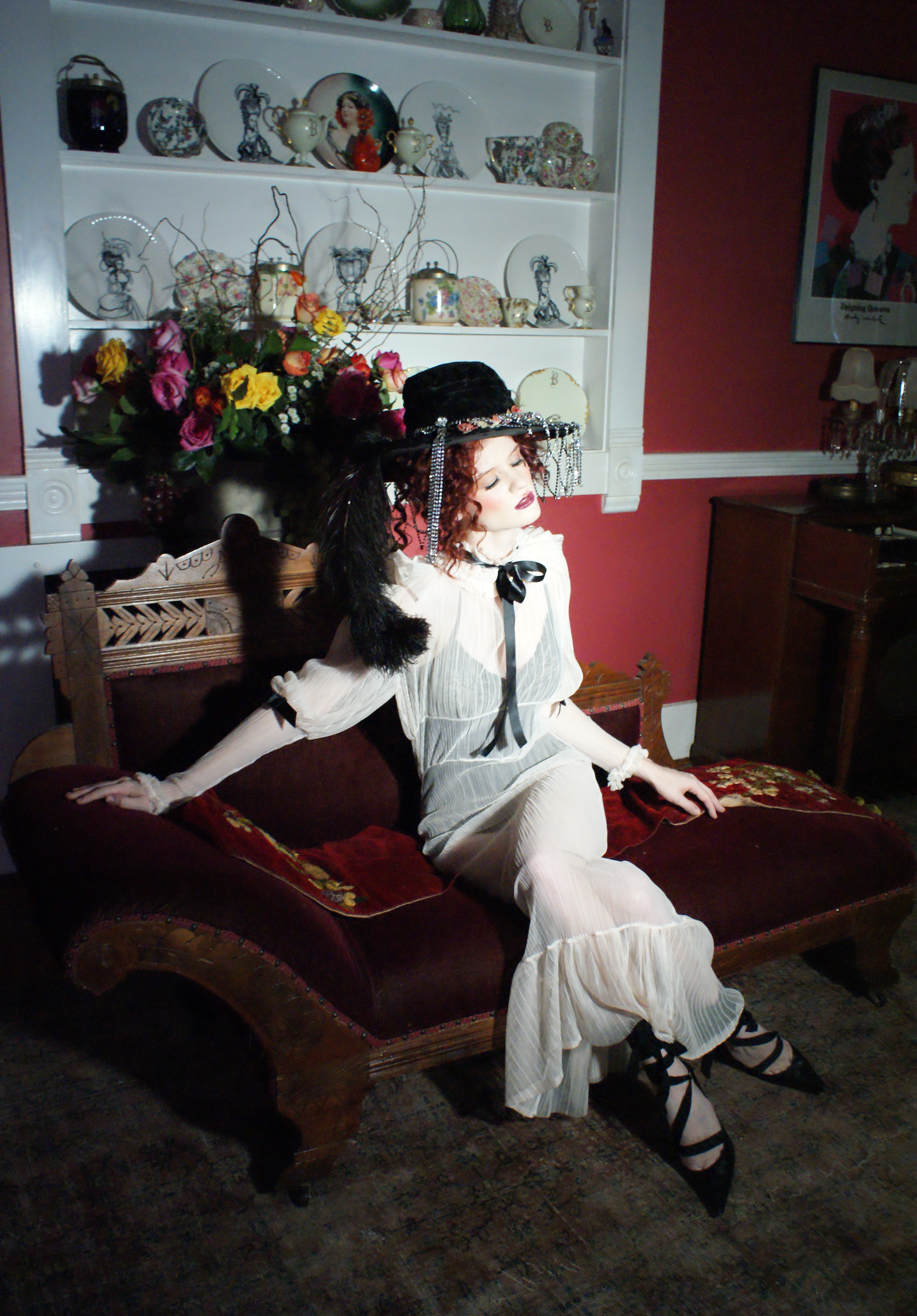 SOLD The Arrow Extended Version Dress Mutton Sleeve Black Satin Embellishments One of a Kind