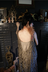 Metallic Lace and Flower Feather dress 20s "Self-love, my liege i not so vile a sin as self neglecting Dauphin in Henry V Shakespeare