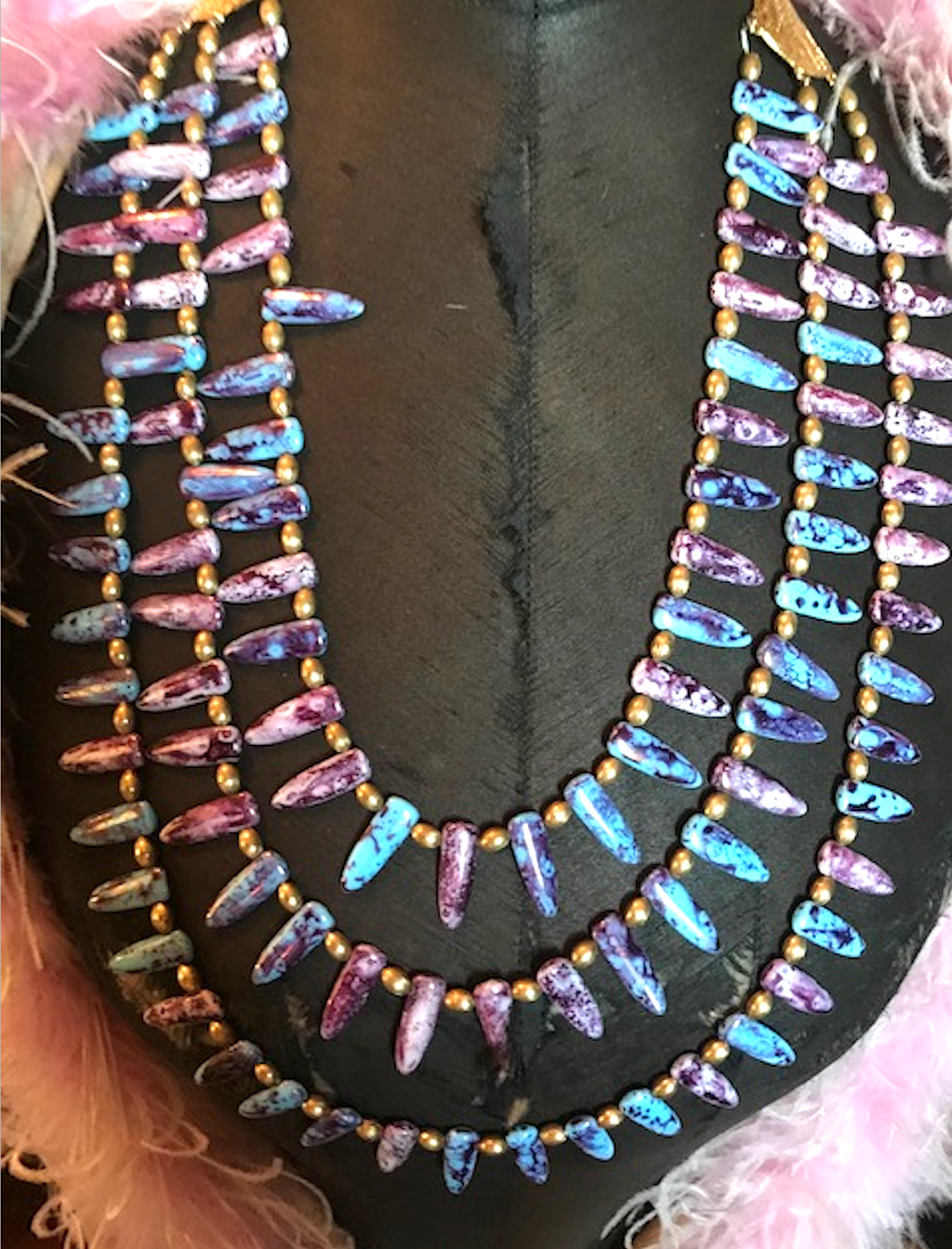 Death Becomes Her Inspired Egyptian Revival Inspired Gorgeous Kenneth J Lane Lotus 3 strand Grand Beaded Necklace