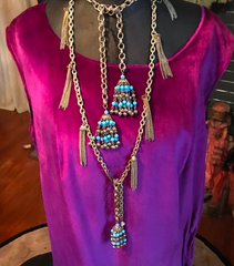 Catherin Baba Inspired Gold Tone Tassel Dangle Wrap Necklace J'Adore
