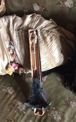 1920's Art Deco Feather Duster with Pierette Handle Blue Feathers and rosettes in original box made in Germany