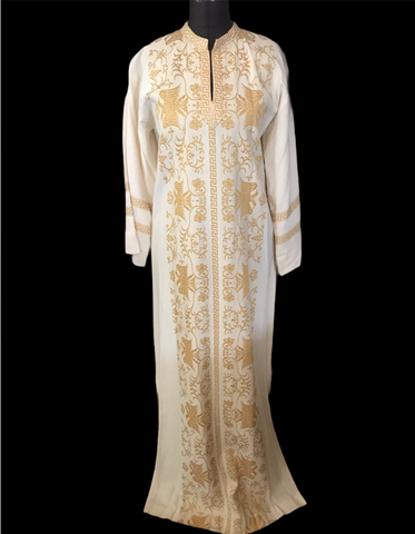 SOLD AT SHOW Gorgeous Gold embroidered Motif and Creme Vintage Caftan