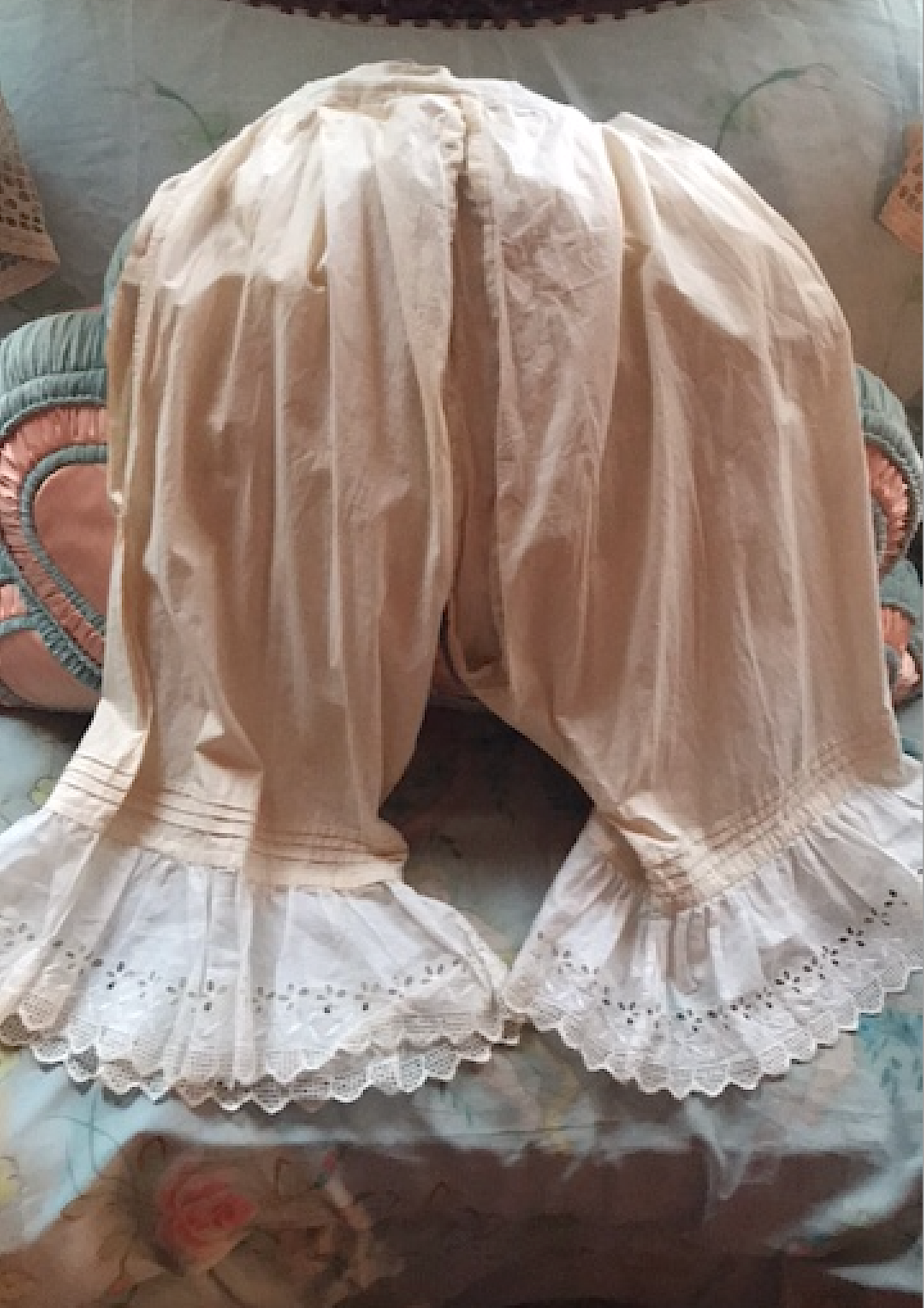 Sun Bonnet and Soiled Doves Crotchless Bloomers Just like the Photo except it has longer lace Love these Old West Storyville