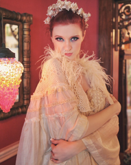 Gorgeous Boudoir Queen Tissue Silk Feathered Bed Jacket as Seen In Vogue