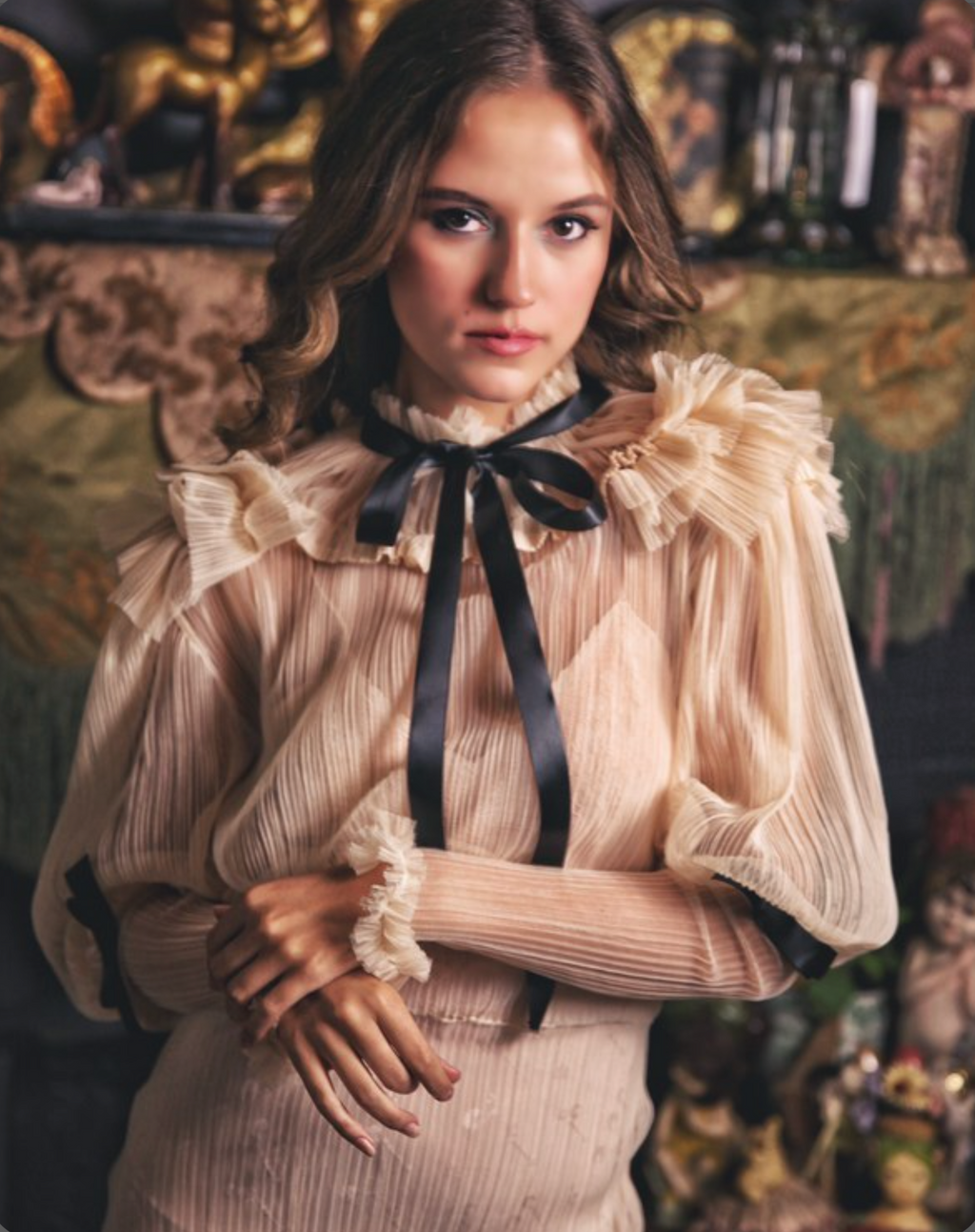 SOLD The Arrow Extended Version Dress Mutton Sleeve Black Satin Embellishments One of a Kind