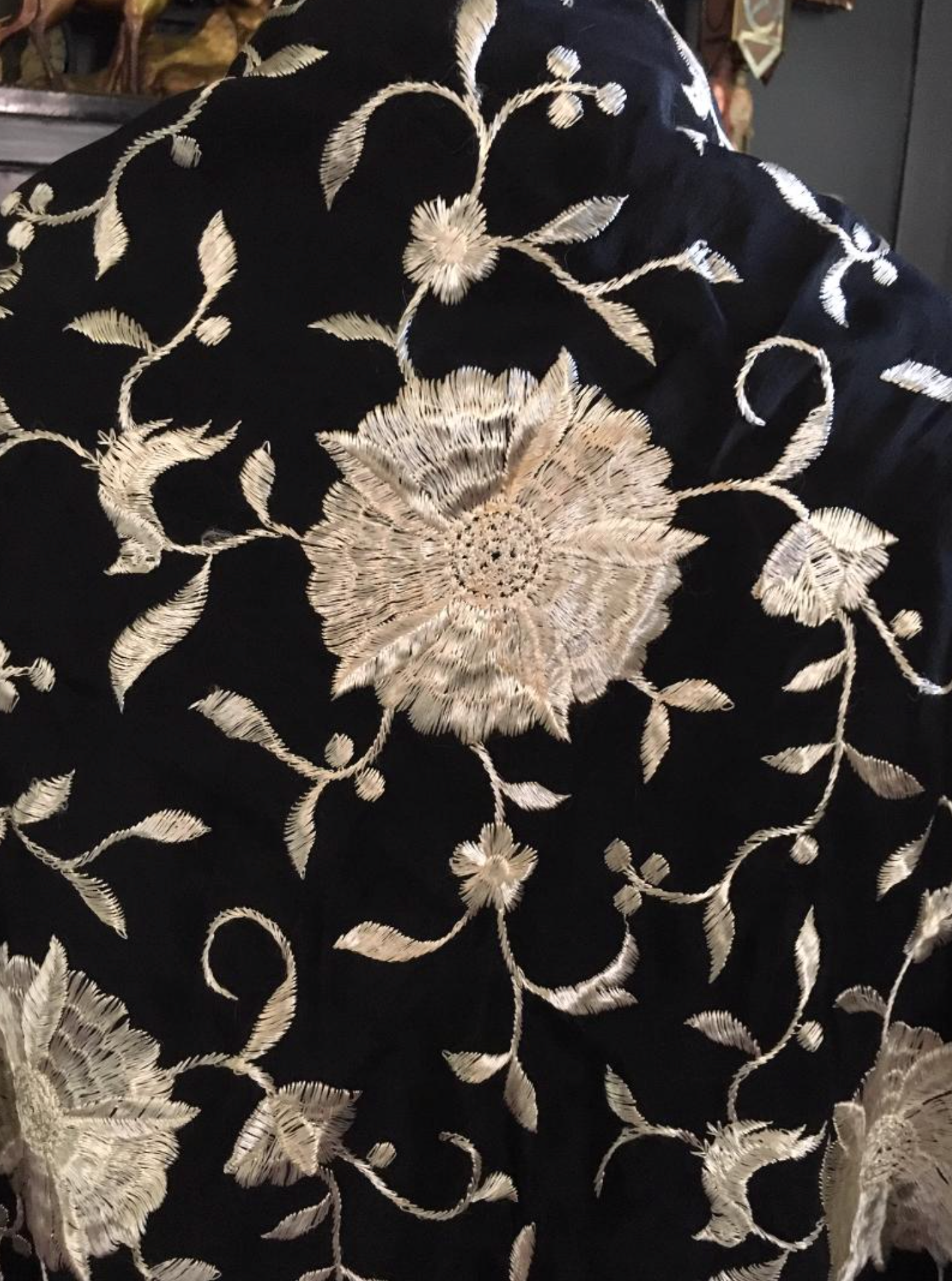Deco Pola Negri Style Black and Cream Authentic Piano Shawl Statement Wearable or Decor