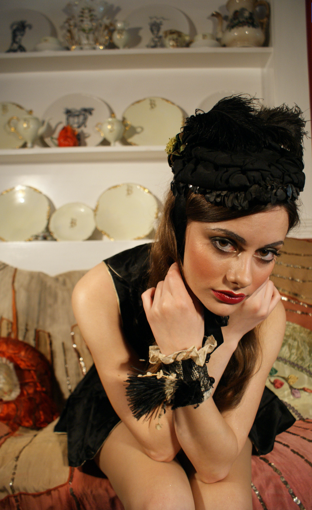 Iridescent Green Taffeta and Yellow Flower Gorgeous Scarlet O'Hara Victorian Feather and Flower Bonnet Hat