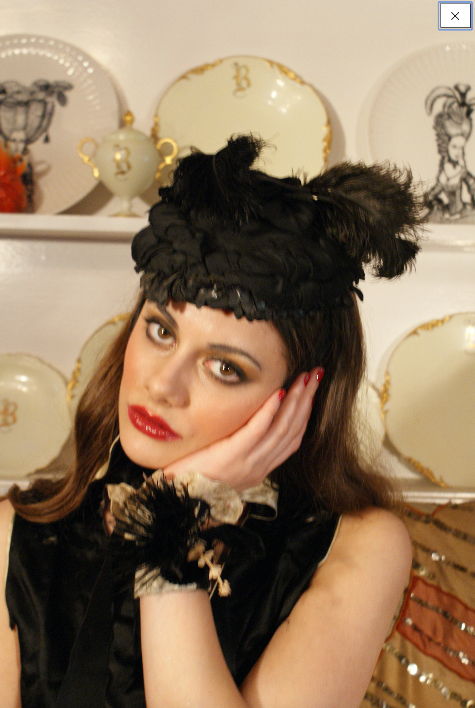Iridescent Green Taffeta and Yellow Flower Gorgeous Scarlet O'Hara Victorian Feather and Flower Bonnet Hat