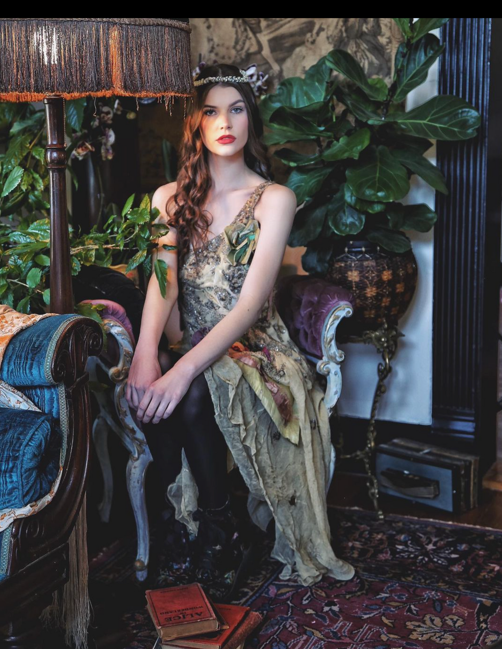 SOLD MY SECRET GARDEN CUSTOM BOUDOIR QUEEN BUSTIER with Train