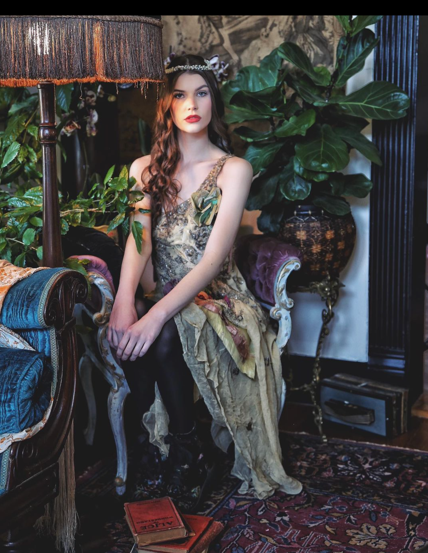 SOLD MY SECRET GARDEN CUSTOM BOUDOIR QUEEN BUSTIER with Train