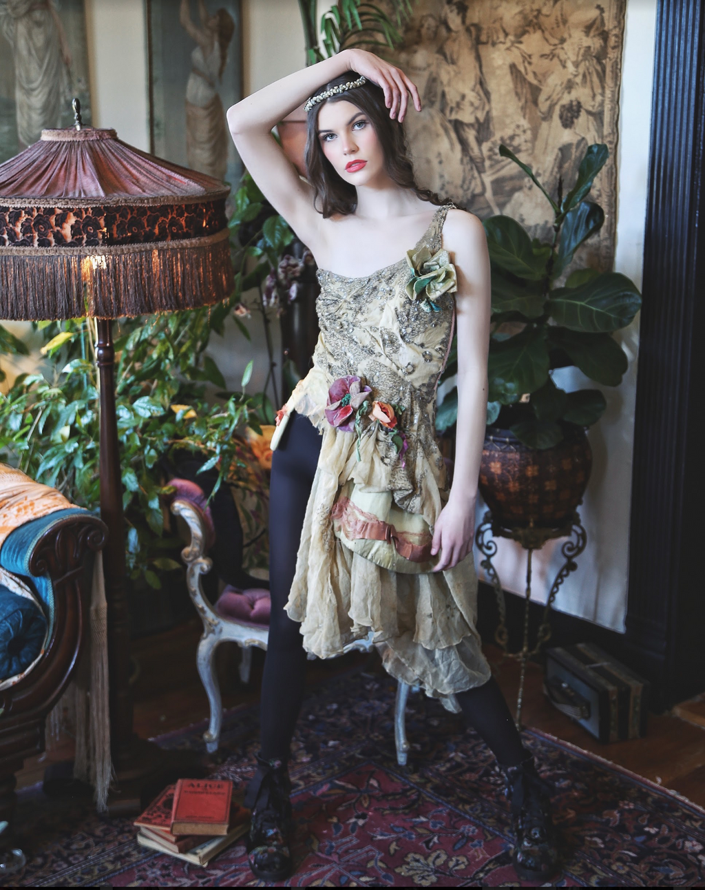 SOLD MY SECRET GARDEN CUSTOM BOUDOIR QUEEN BUSTIER with Train