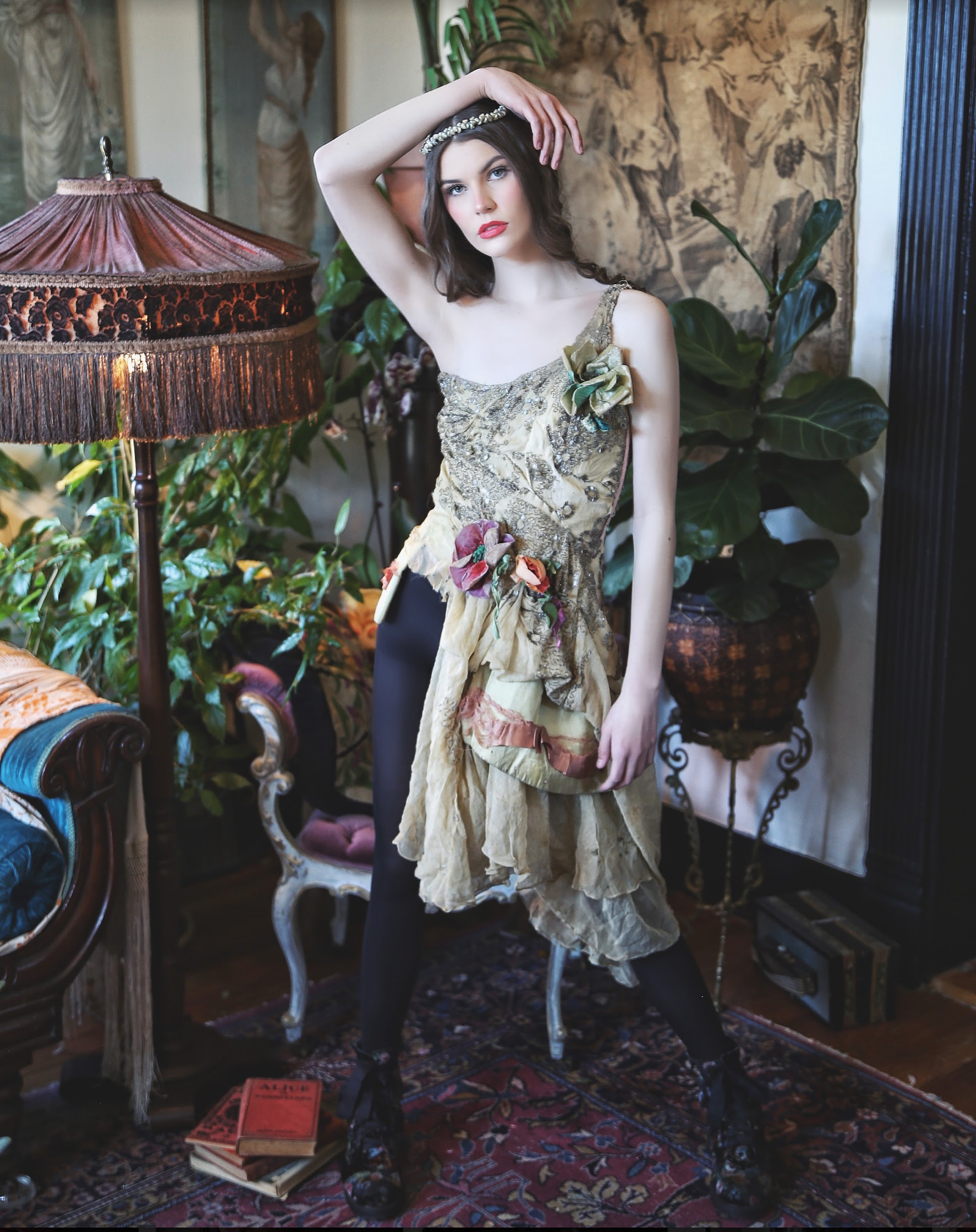 SOLD MY SECRET GARDEN CUSTOM BOUDOIR QUEEN BUSTIER with Train