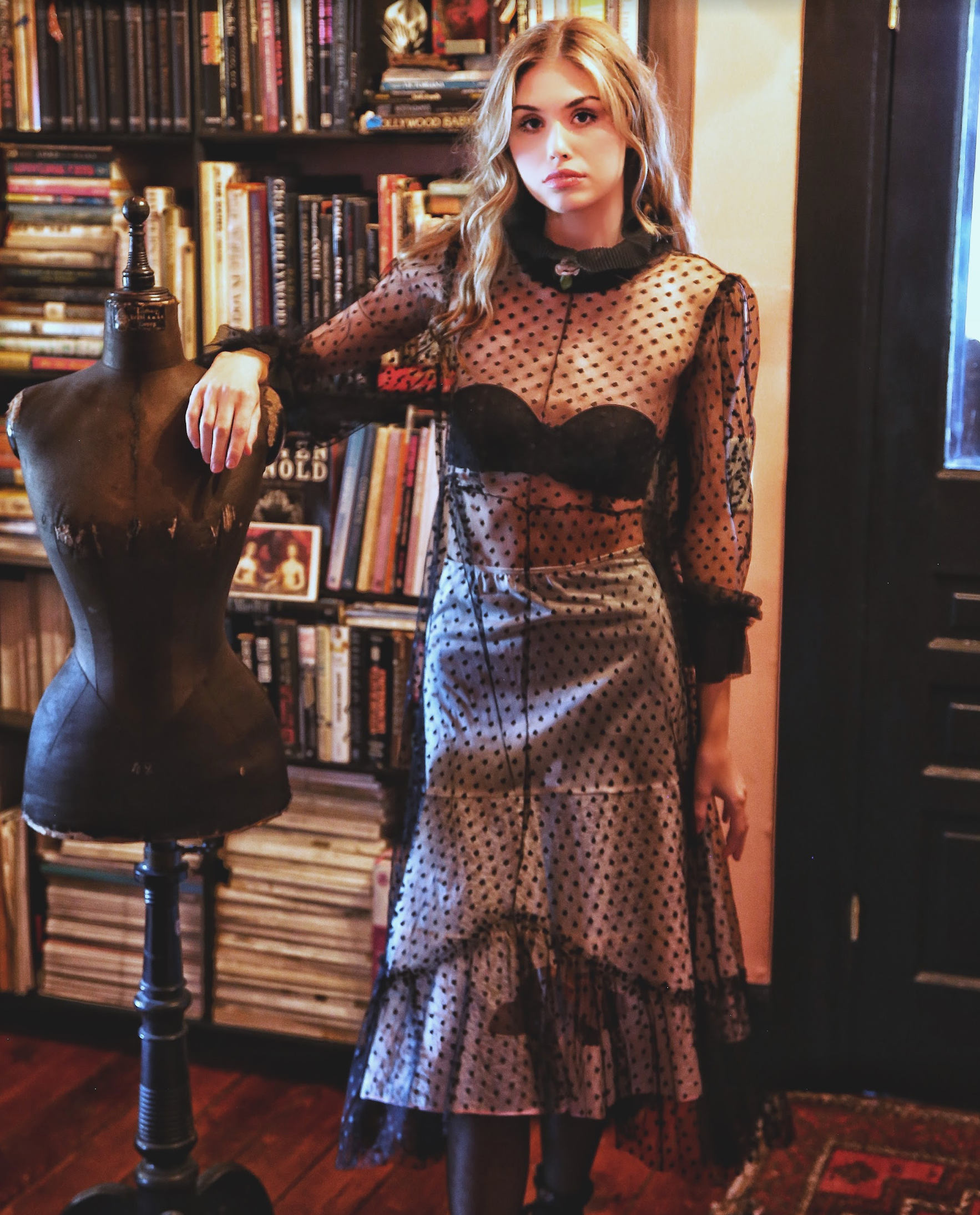 Black Swiss Dot Boudoir Queen Sheer Pierrette Dress
