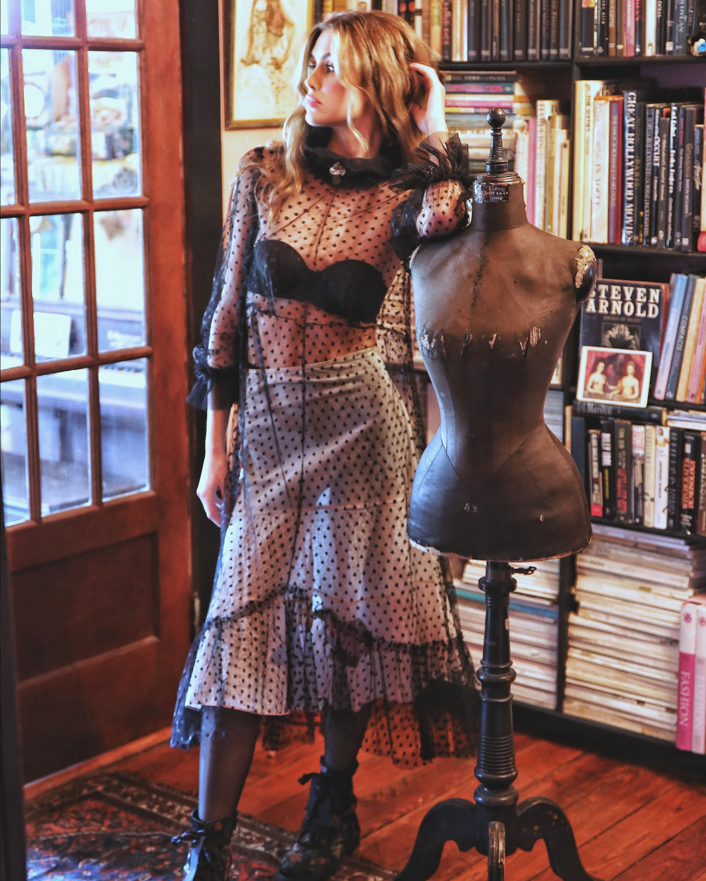 Black Swiss Dot Boudoir Queen Sheer Pierrette Dress